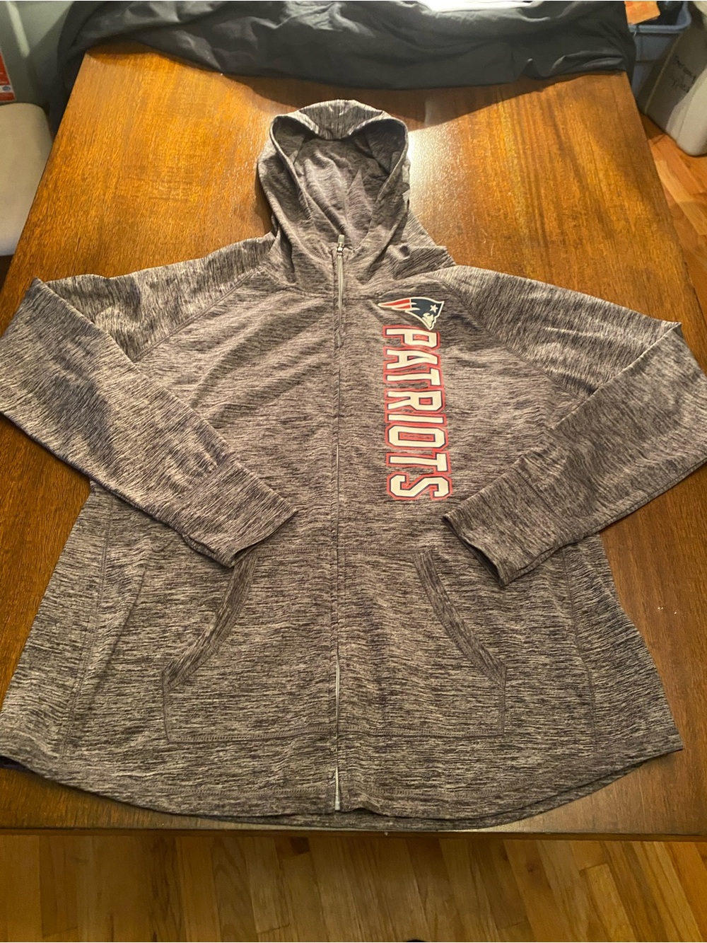 NFL Team Apparel Womens New England Patriots Full Zip Hoodie Gray Size 2XL